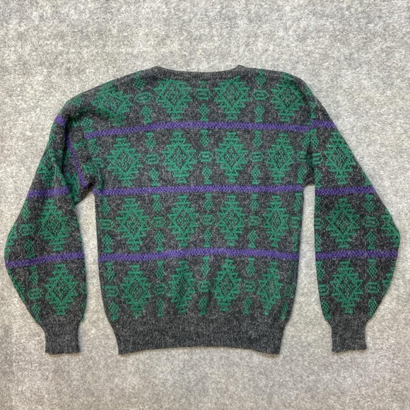 Vintage Sears The Men's Store Crew Neck Sweater Sz Large Green Geometric 90s USA - Picture 4 of 8